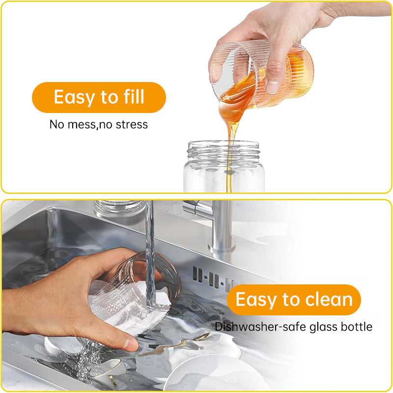 300ml Durable Glass Honey Dispenser with Handle, Transparent, Drip-Proof Press Pump for Bread, Honey Pot - Elevate
