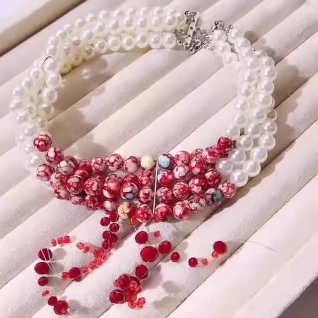 Pearl Neckchain Tassel Multilayer Halloween Necklace Female European and American Beaded Bridal Ornament - Elevate