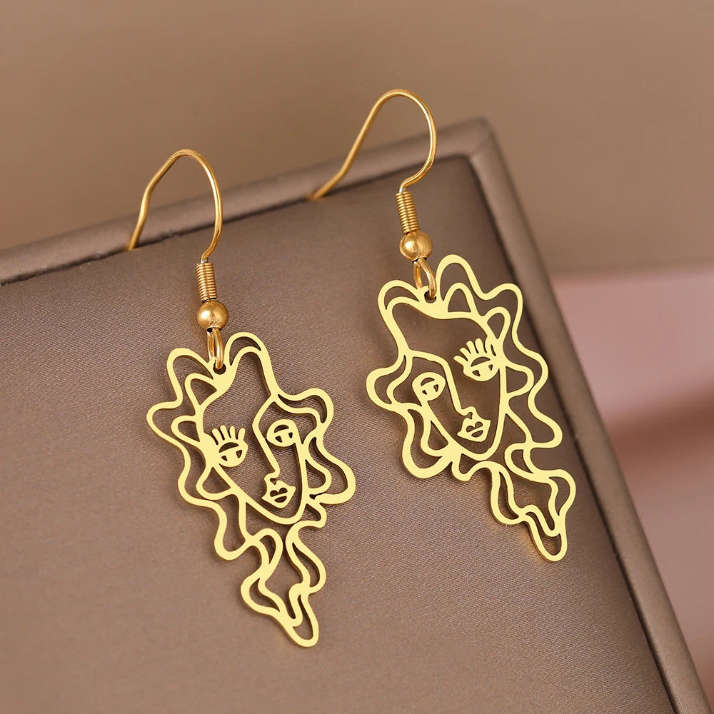 Stainless Steel Earrings Abstract Design Beauty Fine Fashion Pendant Drop Earrings For Women Jewelry Temperament Girl Daily Wear - Elevate