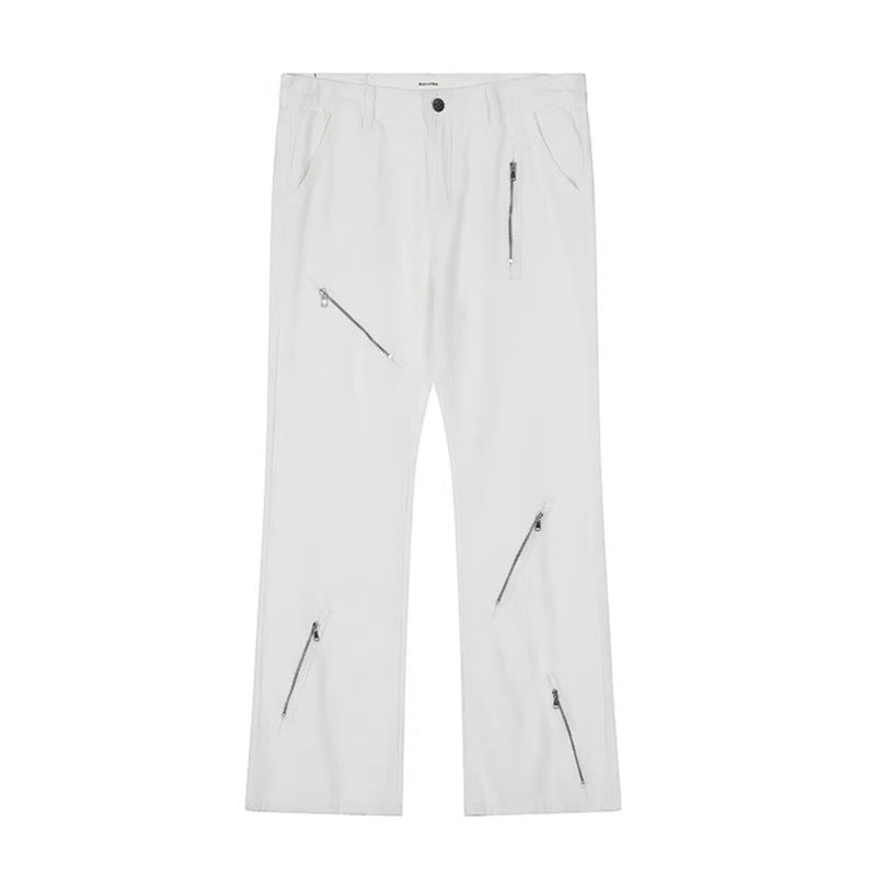 Cool Zipper Flared Denim Pants Casual Loose Slim Fit Trousers - Elevate