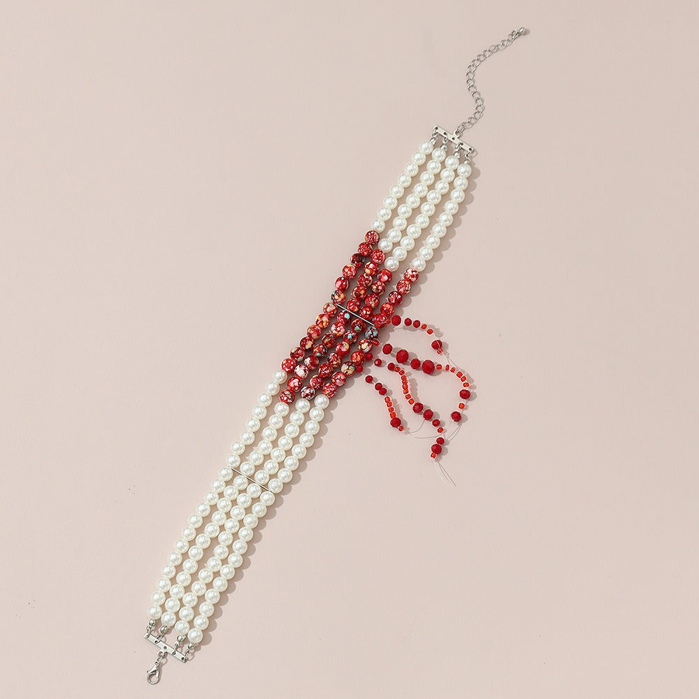 Pearl Neckchain Tassel Multilayer Halloween Necklace Female European and American Beaded Bridal Ornament - Elevate