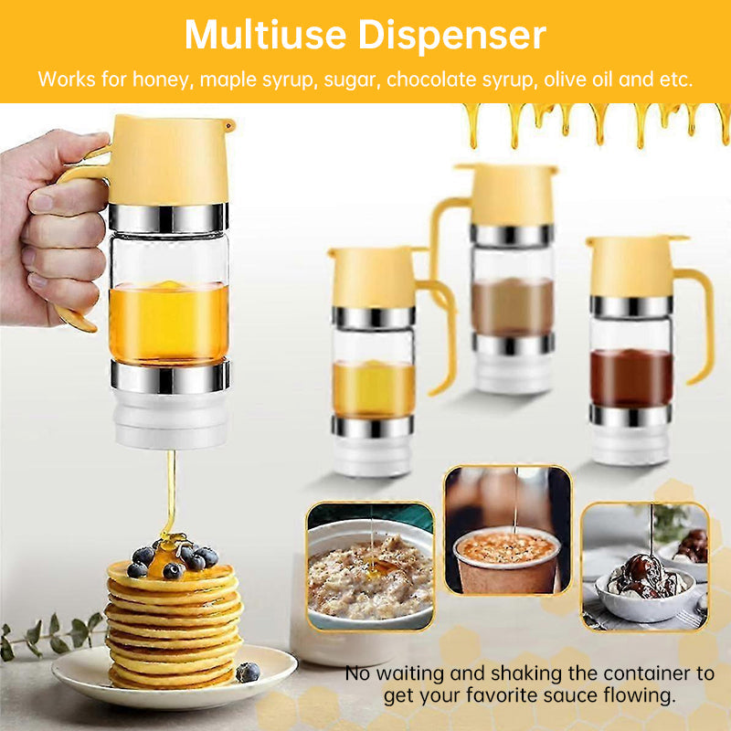 300ml Durable Glass Honey Dispenser with Handle, Transparent, Drip-Proof Press Pump for Bread, Honey Pot - Elevate