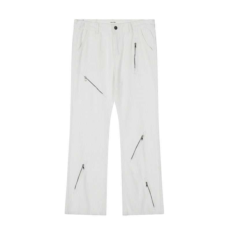 Cool Zipper Flared Denim Pants Casual Loose Slim Fit Trousers - Elevate