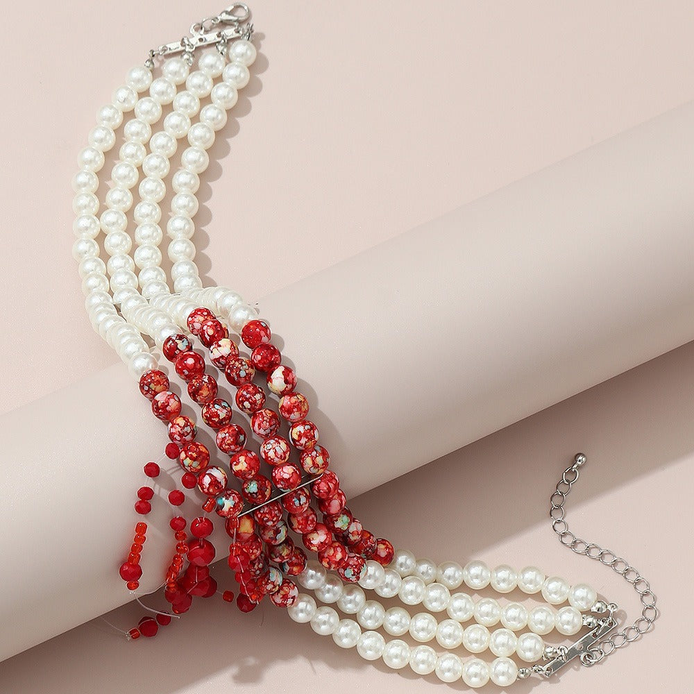Pearl Neckchain Tassel Multilayer Halloween Necklace Female European and American Beaded Bridal Ornament - Elevate