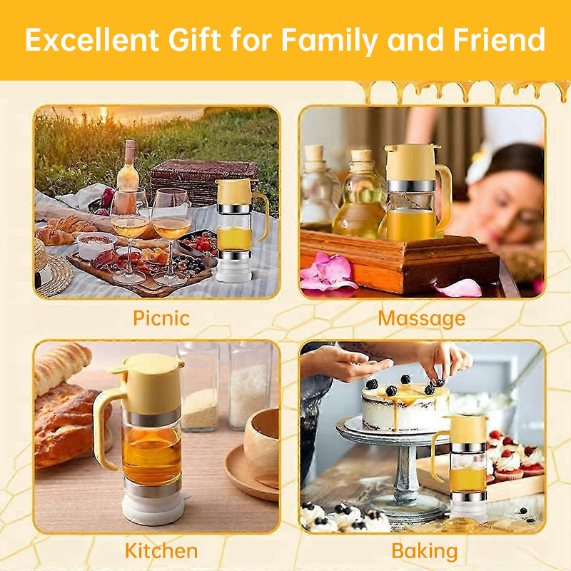 300ml Durable Glass Honey Dispenser with Handle, Transparent, Drip-Proof Press Pump for Bread, Honey Pot - Elevate