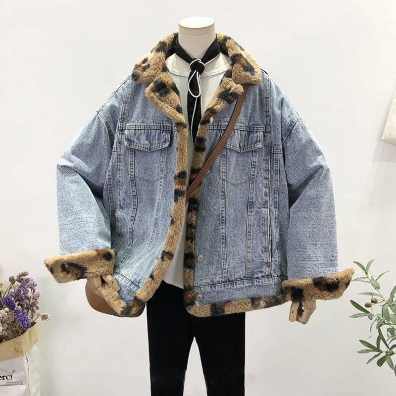 Lambswool Jacket Two Sides Wear Lambswool Denim Jacket Female Plus Down Thickened Furry Casual Cotton Clothing Loose - Elevate