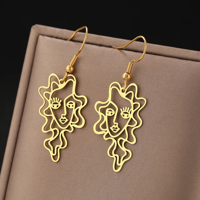 Stainless Steel Earrings Abstract Design Beauty Fine Fashion Pendant Drop Earrings For Women Jewelry Temperament Girl Daily Wear - Elevate