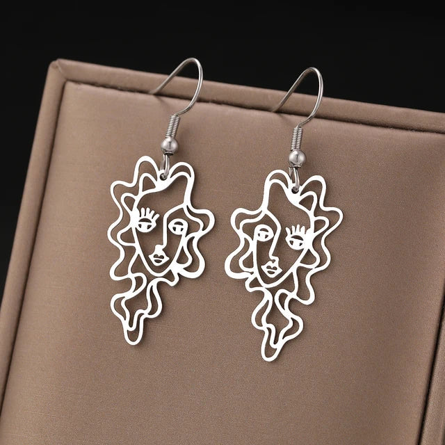 Stainless Steel Earrings Abstract Design Beauty Fine Fashion Pendant Drop Earrings For Women Jewelry Temperament Girl Daily Wear - Elevate