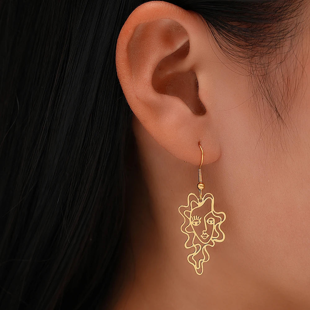 Stainless Steel Earrings Abstract Design Beauty Fine Fashion Pendant Drop Earrings For Women Jewelry Temperament Girl Daily Wear - Elevate