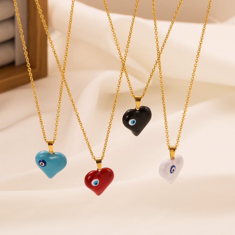 Versatile Love Devil's Eye Pendant Titanium Steel Necklace Small Personality Versatile Neckchain Chain - Elevate