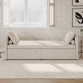 Modern cushioned lounge chair sofa bed with 2 drawers, small single sofa bed without mattress, linen, beige - Elevate