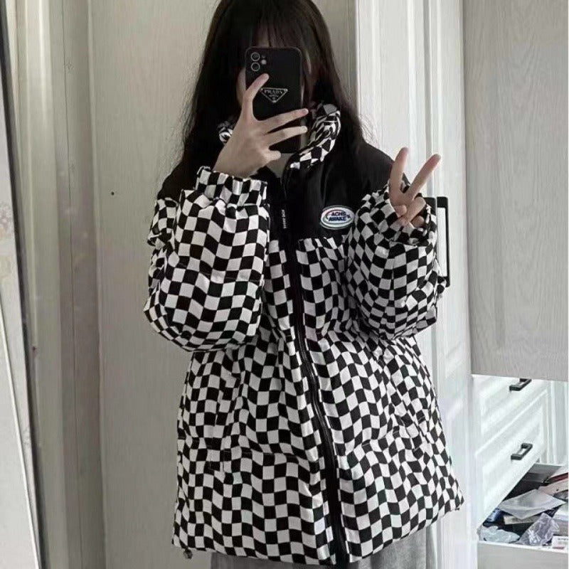 Female hooded jacket winter cotton jacket plus down thickening two sides wear lambswool cotton clothing women's winter new zipper top - Elevate