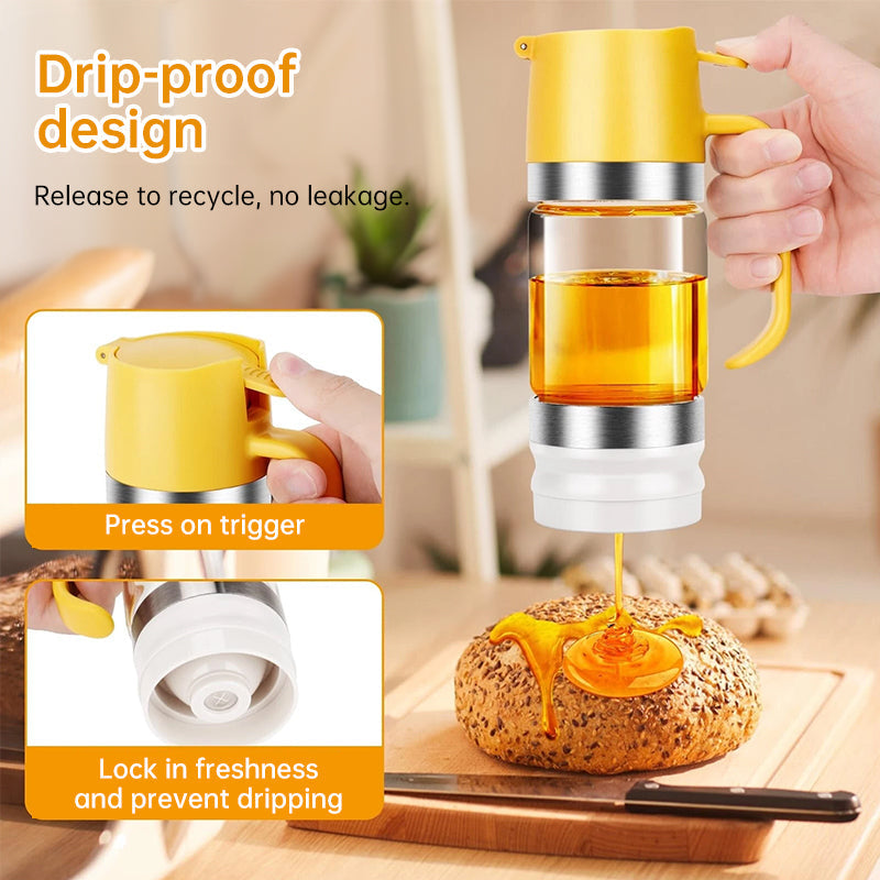 300ml Durable Glass Honey Dispenser with Handle, Transparent, Drip-Proof Press Pump for Bread, Honey Pot - Elevate