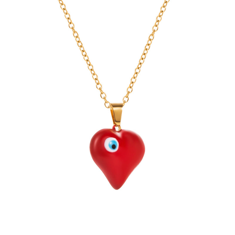 Versatile Love Devil's Eye Pendant Titanium Steel Necklace Small Personality Versatile Neckchain Chain - Elevate