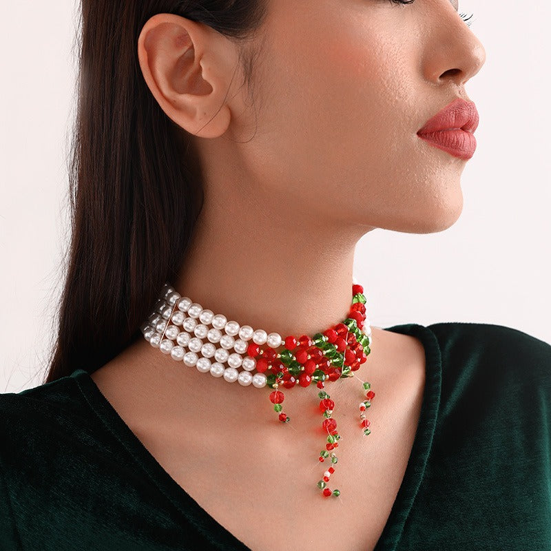 Pearl Neckchain Tassel Multilayer Halloween Necklace Female European and American Beaded Bridal Ornament - Elevate