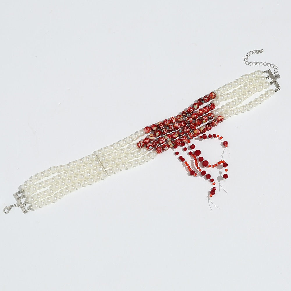Pearl Neckchain Tassel Multilayer Halloween Necklace Female European and American Beaded Bridal Ornament - Elevate