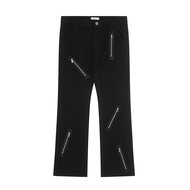 Cool Zipper Flared Denim Pants Casual Loose Slim Fit Trousers - Elevate