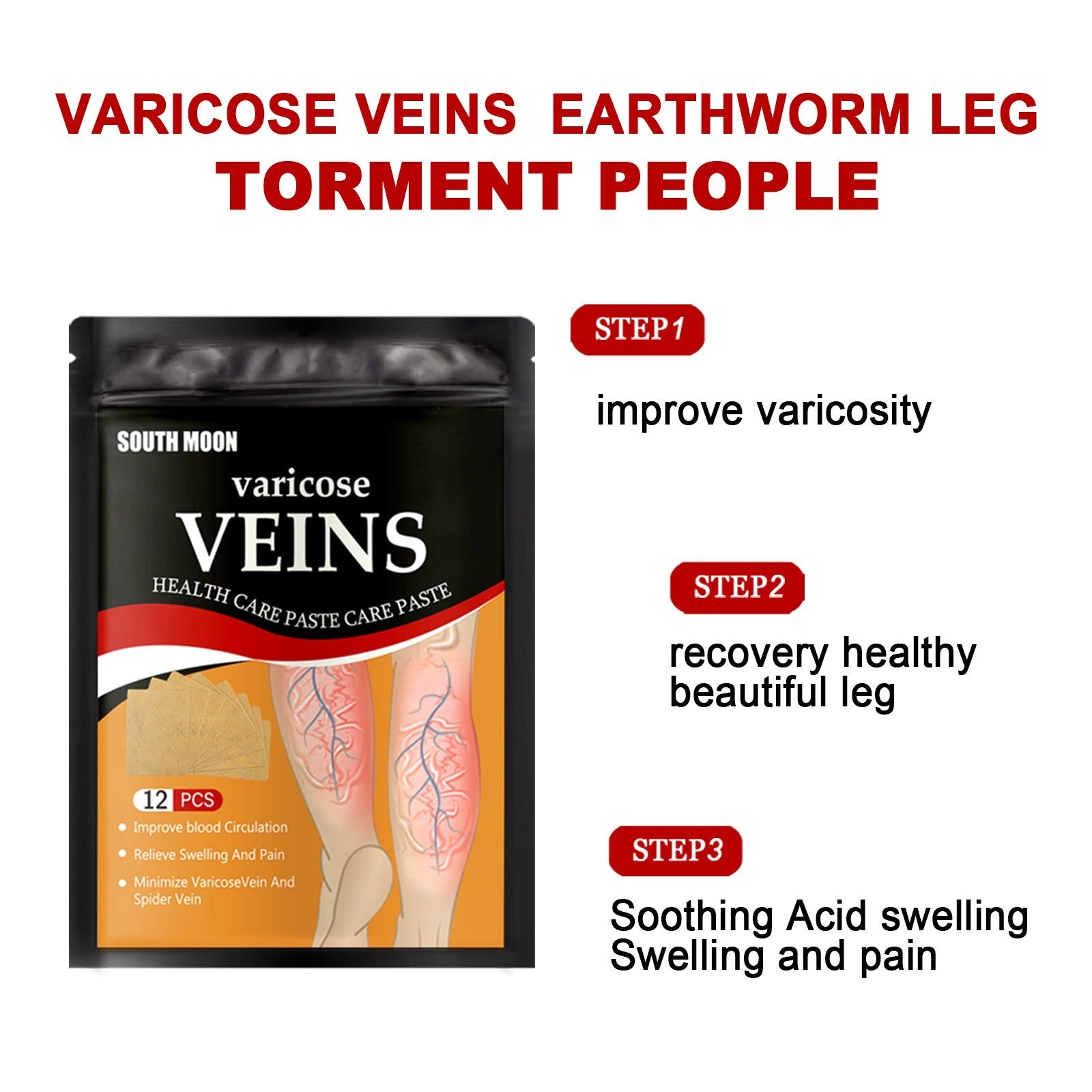 Venous health patch relieves varicose blood vessel blockage and protrusions in the feet. Cold compress venous health patch - Elevate