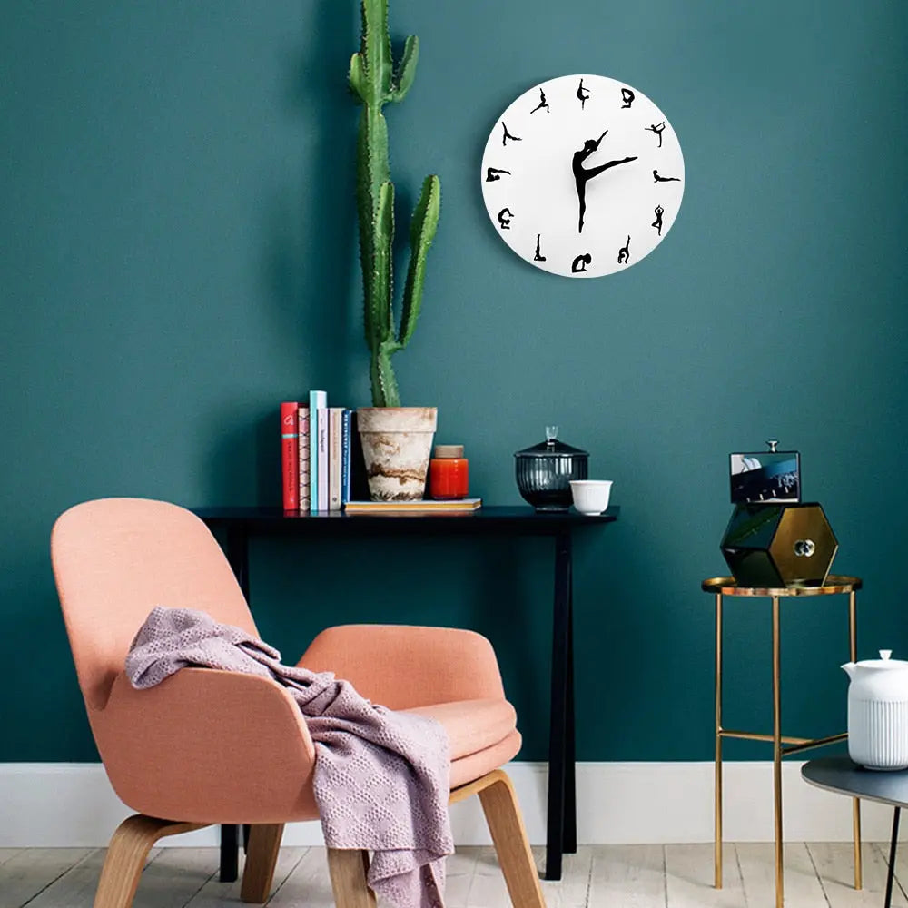 Yoga Postures Wall Clock GYM Fitness Flexible Girl Silent Modern Clock Watch Home Decor Meditation Decor Yoga Studio Relax Gift eprolo