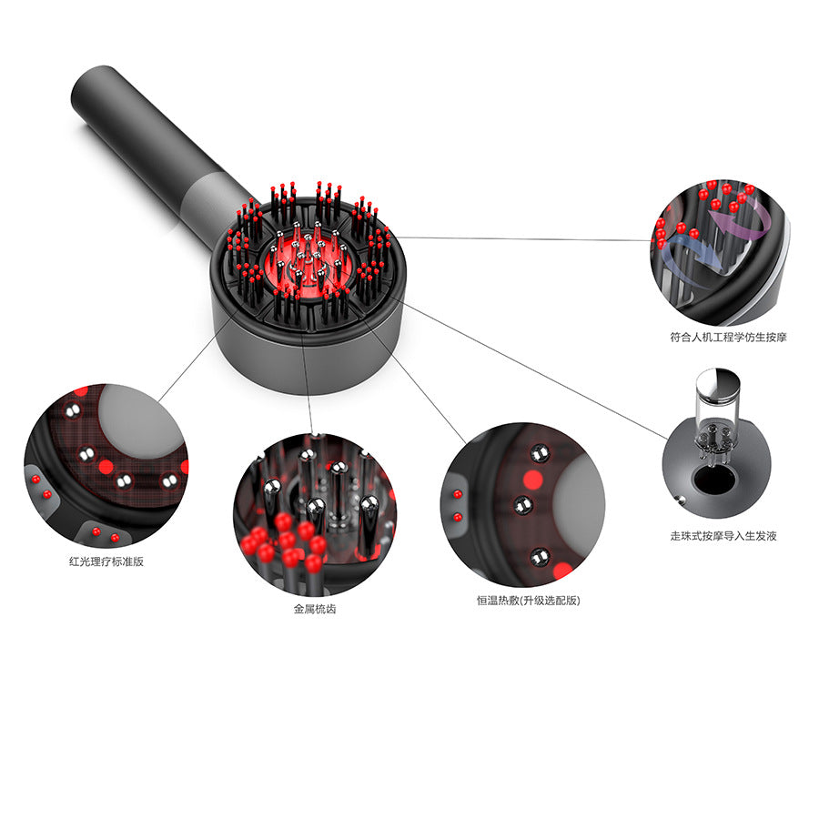 Portable Red Light Hair Growth Brush with Scalp Massager, Oil Application, and Electric Therapy for Enhanced Hair Health - Elevate