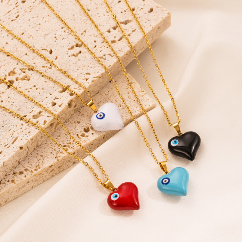 Versatile Love Devil's Eye Pendant Titanium Steel Necklace Small Personality Versatile Neckchain Chain - Elevate