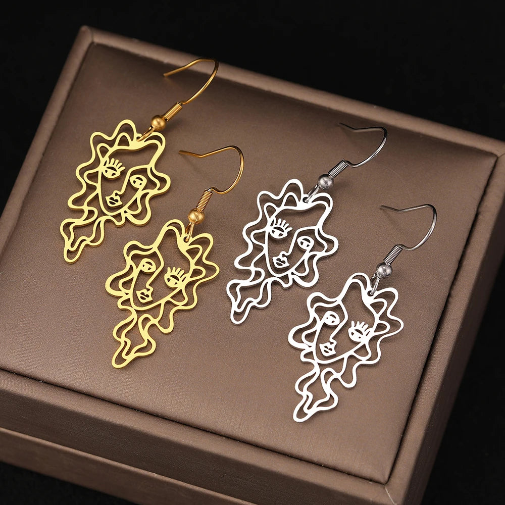 Stainless Steel Earrings Abstract Design Beauty Fine Fashion Pendant Drop Earrings For Women Jewelry Temperament Girl Daily Wear - Elevate