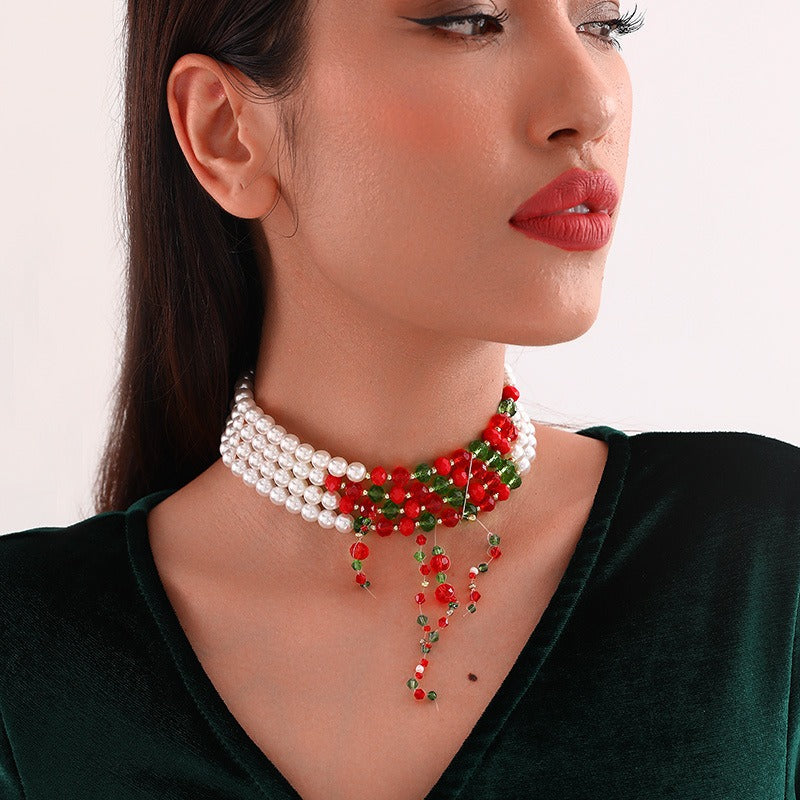 Pearl Neckchain Tassel Multilayer Halloween Necklace Female European and American Beaded Bridal Ornament - Elevate