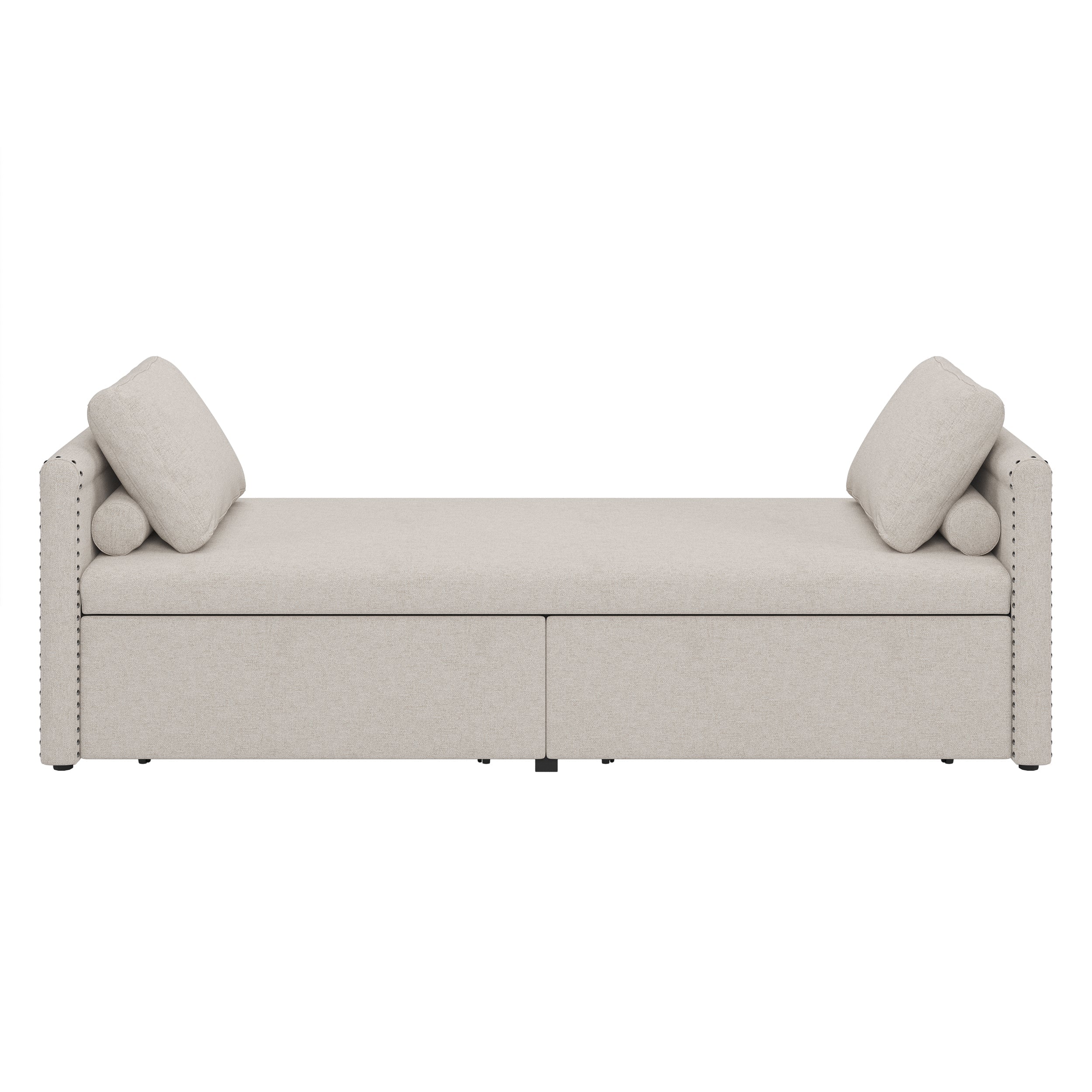 Modern cushioned lounge chair sofa bed with 2 drawers, small single sofa bed without mattress, linen, beige - Elevate