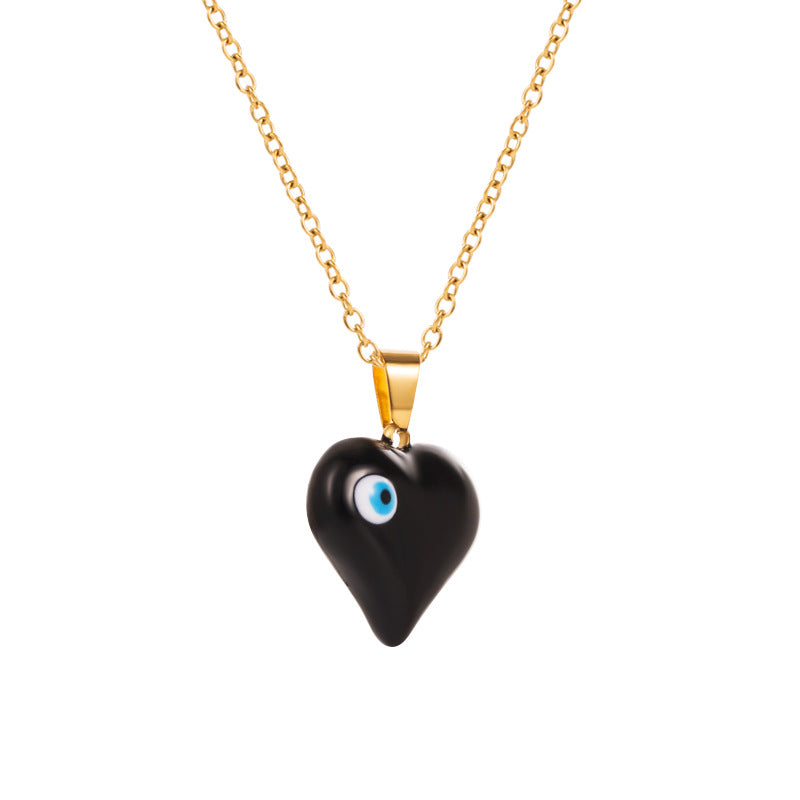 Versatile Love Devil's Eye Pendant Titanium Steel Necklace Small Personality Versatile Neckchain Chain - Elevate