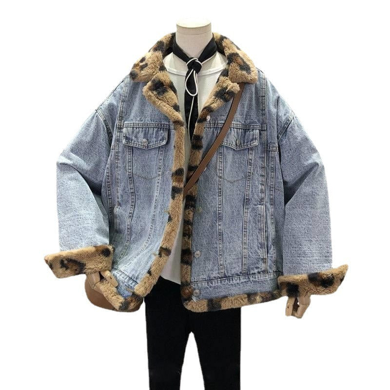 Lambswool Jacket Two Sides Wear Lambswool Denim Jacket Female Plus Down Thickened Furry Casual Cotton Clothing Loose - Elevate