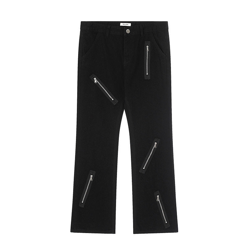 Cool Zipper Flared Denim Pants Casual Loose Slim Fit Trousers - Elevate