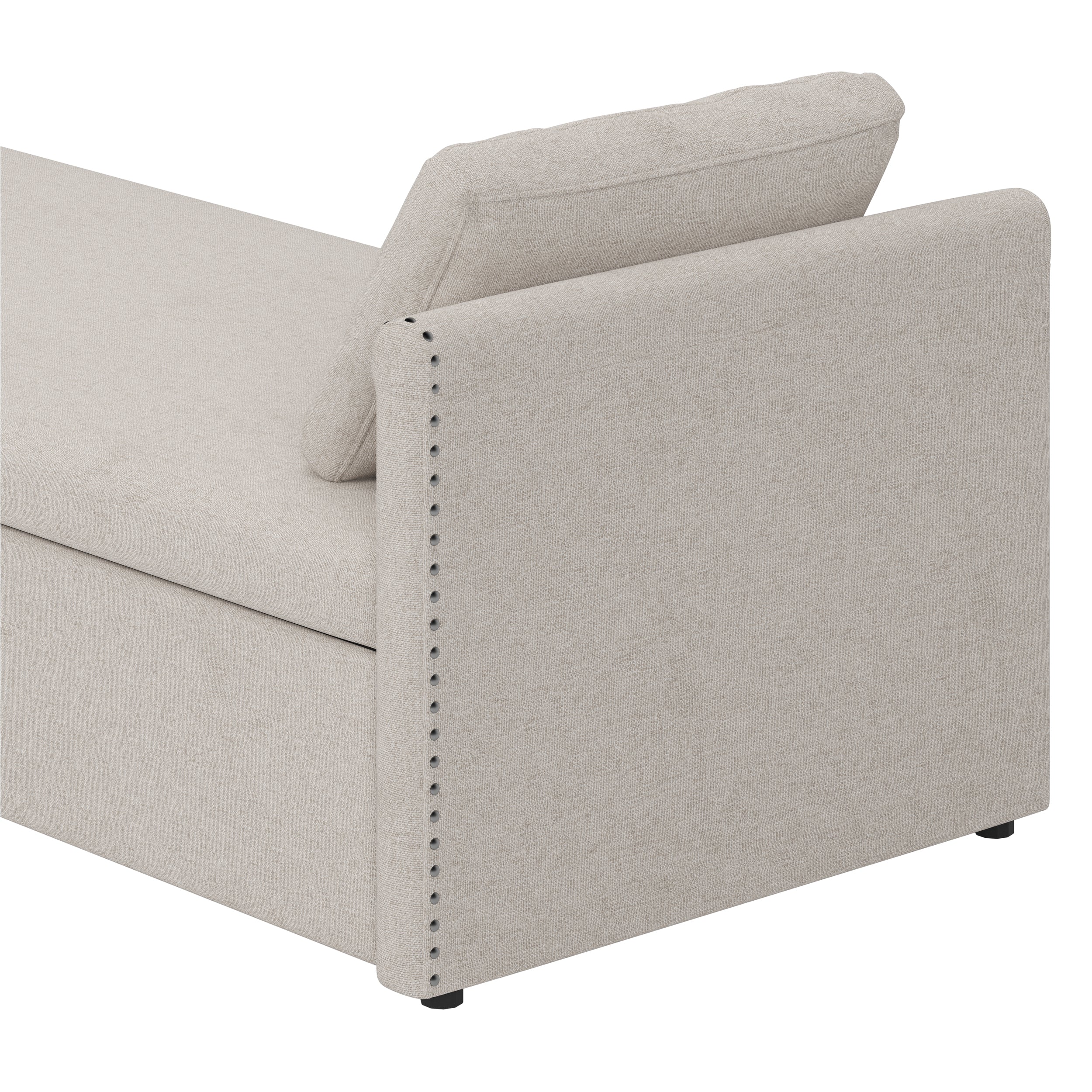 Modern cushioned lounge chair sofa bed with 2 drawers, small single sofa bed without mattress, linen, beige - Elevate