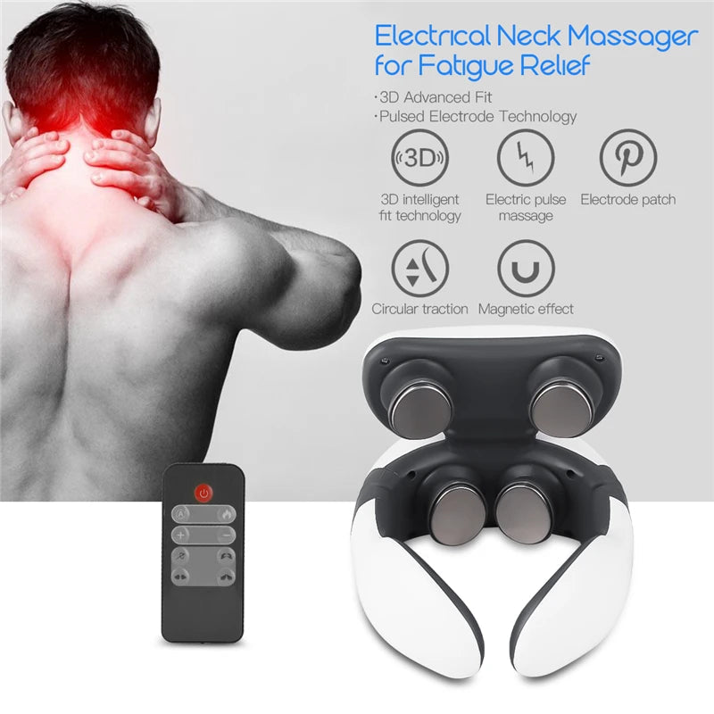 Magnetic Pulse Vibration Neck Massager for Pain Relief Health Care Relaxing Health Deep Tissue Cervical Massage Remote Control - Elevate